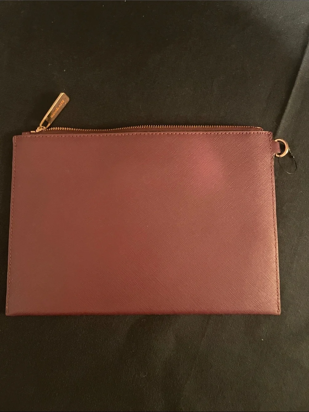 Michael Kors Maroon Leather Zip Pouch with Gold Hardware